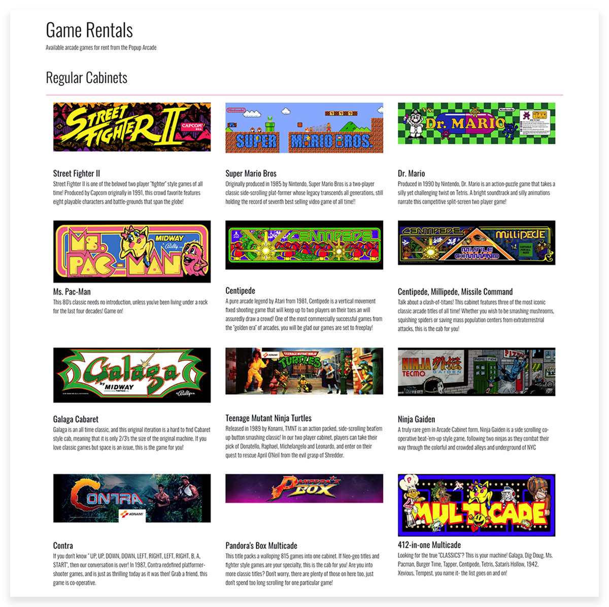 Game rentals detail page